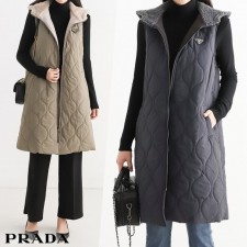 (국내발송) PD 프라다 Fleece hoodie long quilting vest