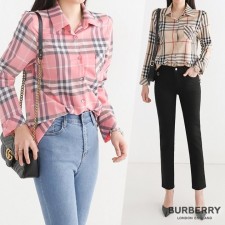 (국내발송) BB 버버리 Like silk check long sleeve blouse