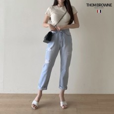 (국내발송) TB 톰브라운 23SS ROLL UP DAMAGE SEMI WIDE PANTS